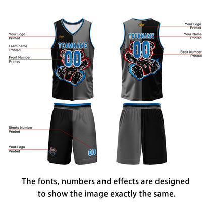 Custom Black Gray Basketball Jersey Uniform Suit Printed Your Logo Name Number