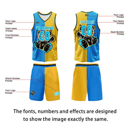 Custom Blue Yellow Basketball Jersey Uniform Suit Printed Your Logo Name Number