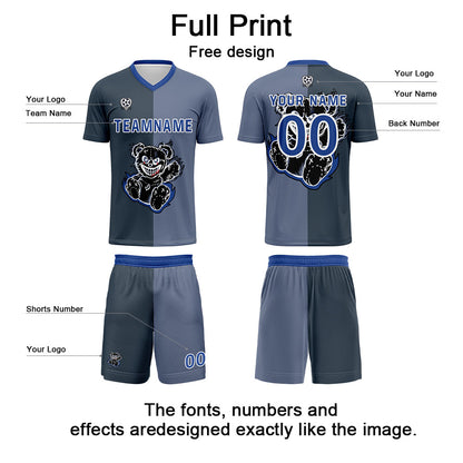 Custom Gray Blue Soccer Uniform Jersey Kids Adults Personalized Set Jersey Shirt
