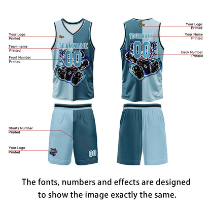 Custom Gray Blue Basketball Jersey Uniform Suit Printed Your Logo Name Number