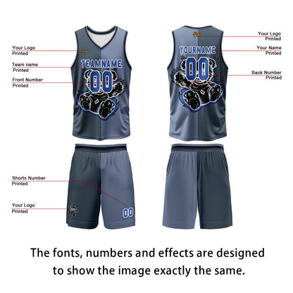 Custom Gray Blue Basketball Jersey Uniform Suit Printed Your Logo Name Number