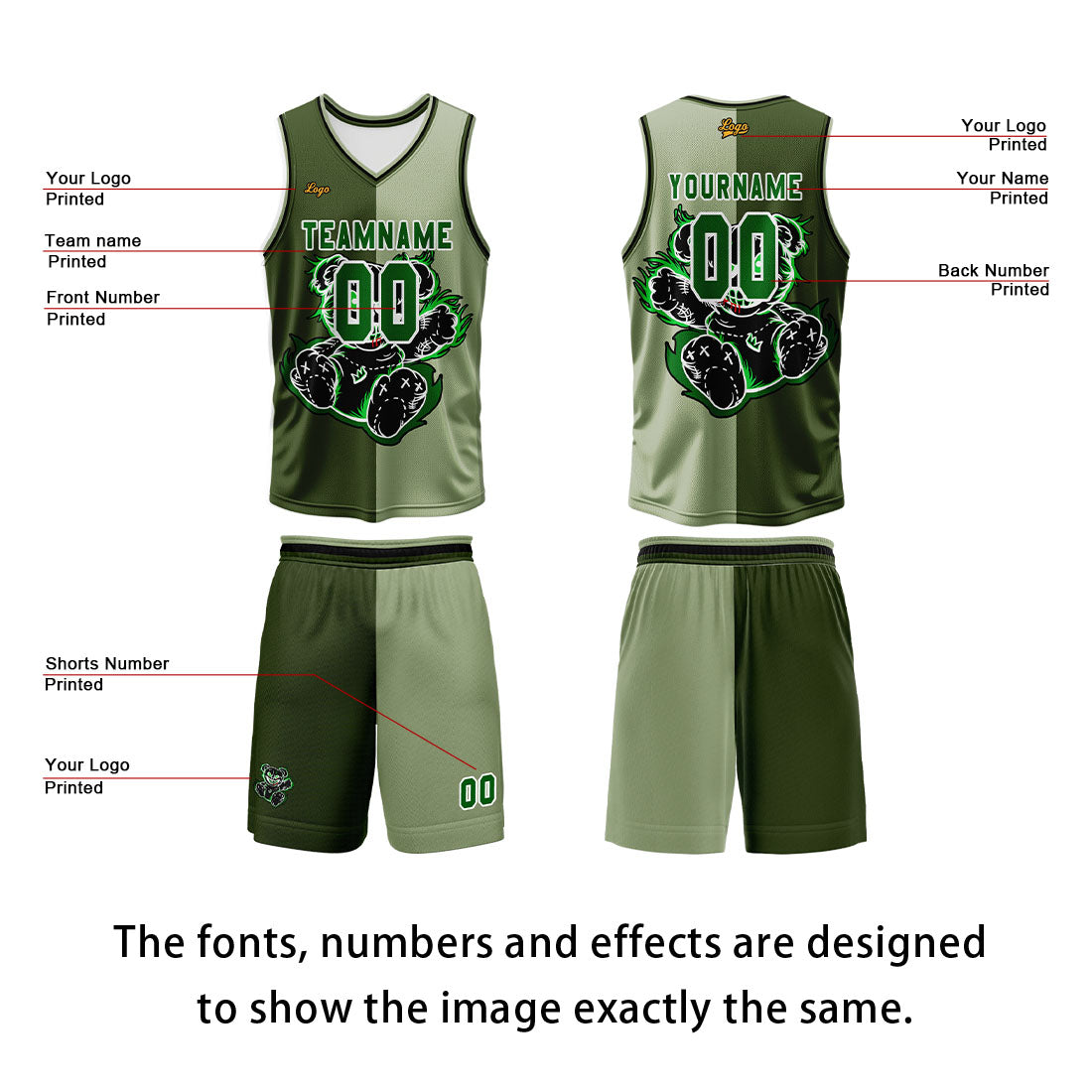 Custom Olive Green Basketball Jersey Uniform Suit Printed Your Logo Name Number