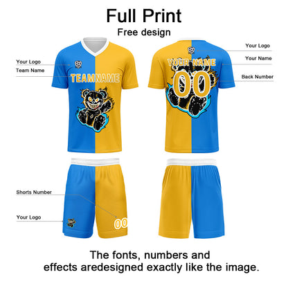 Custom Blue Yellow Soccer Uniform Jersey Kids Adults Personalized Set Jersey Shirt