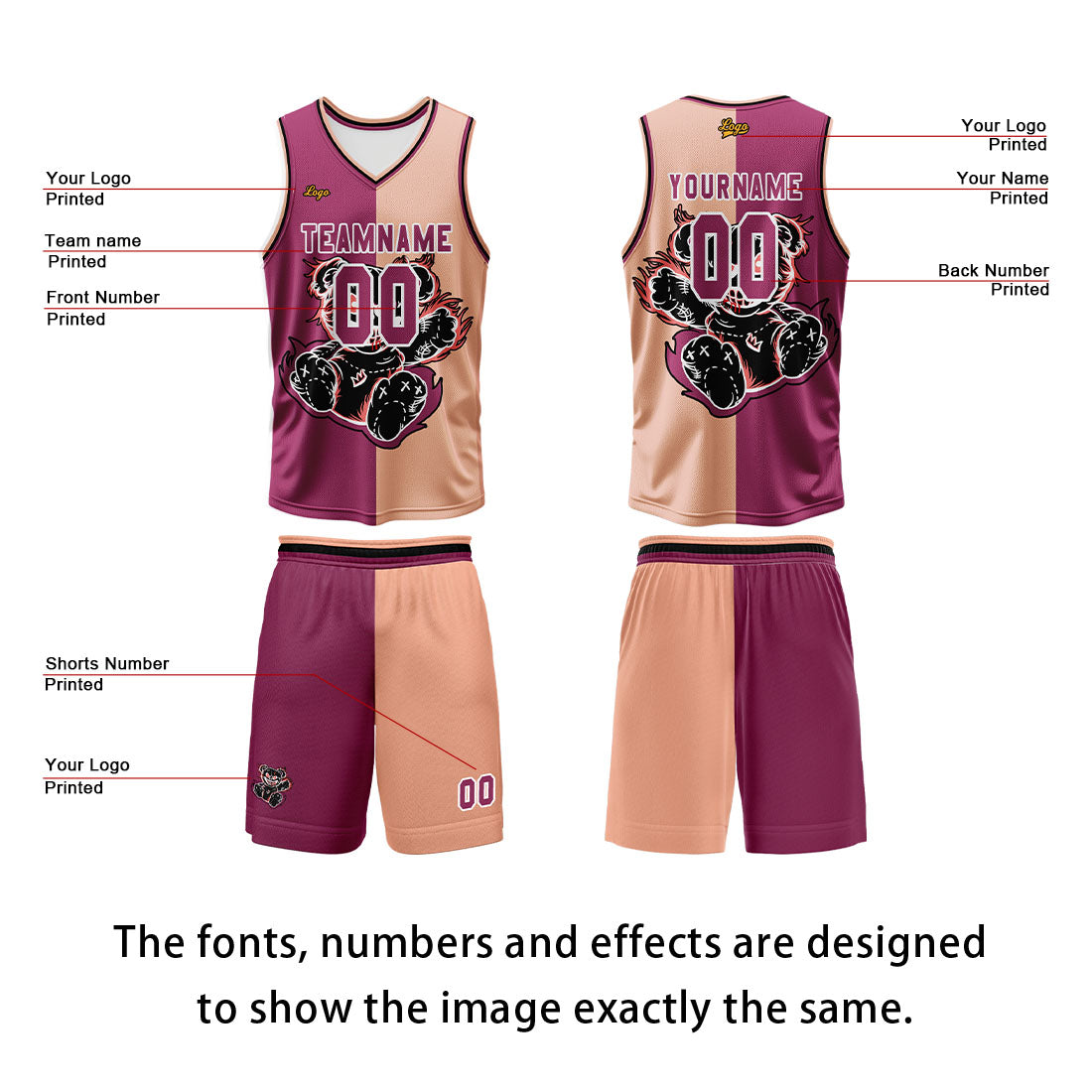 Custom Rose Red Basketball Jersey Uniform Suit Printed Your Logo Name Number