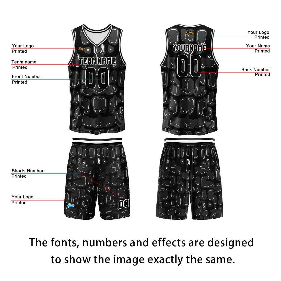 Custom Black Basketball Jersey Uniform Suit Printed Your Logo Name Number