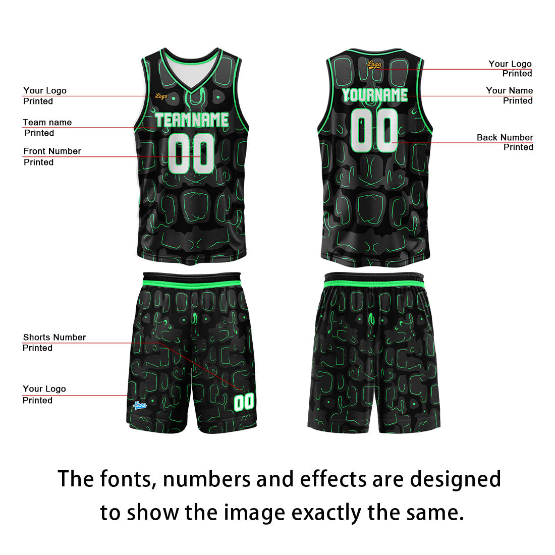 Custom Black Green Basketball Jersey Uniform Suit Printed Your Logo Name Number