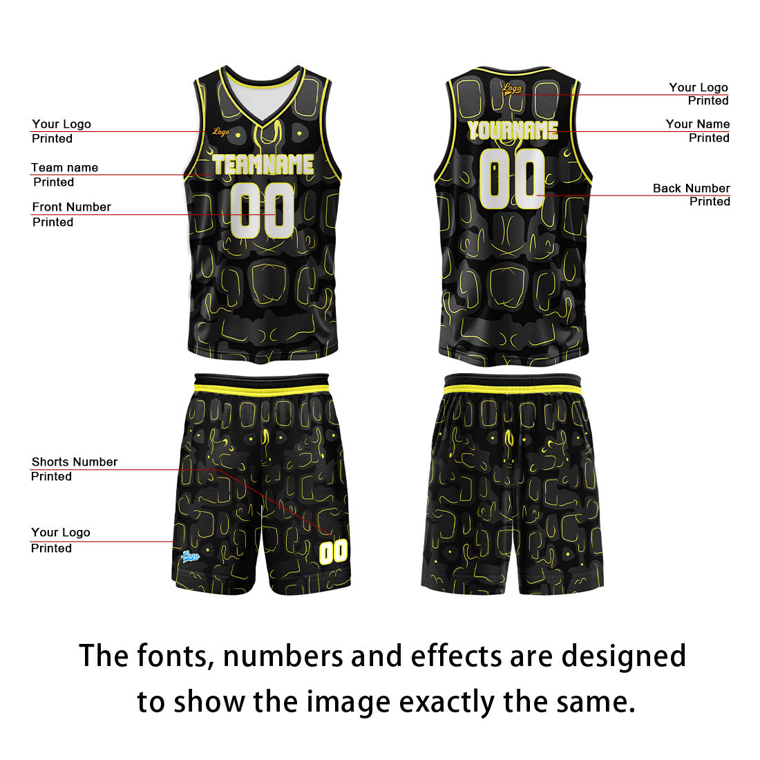 Custom Black Lemon Yellow Basketball Jersey Uniform Suit Printed Your Logo Name Number