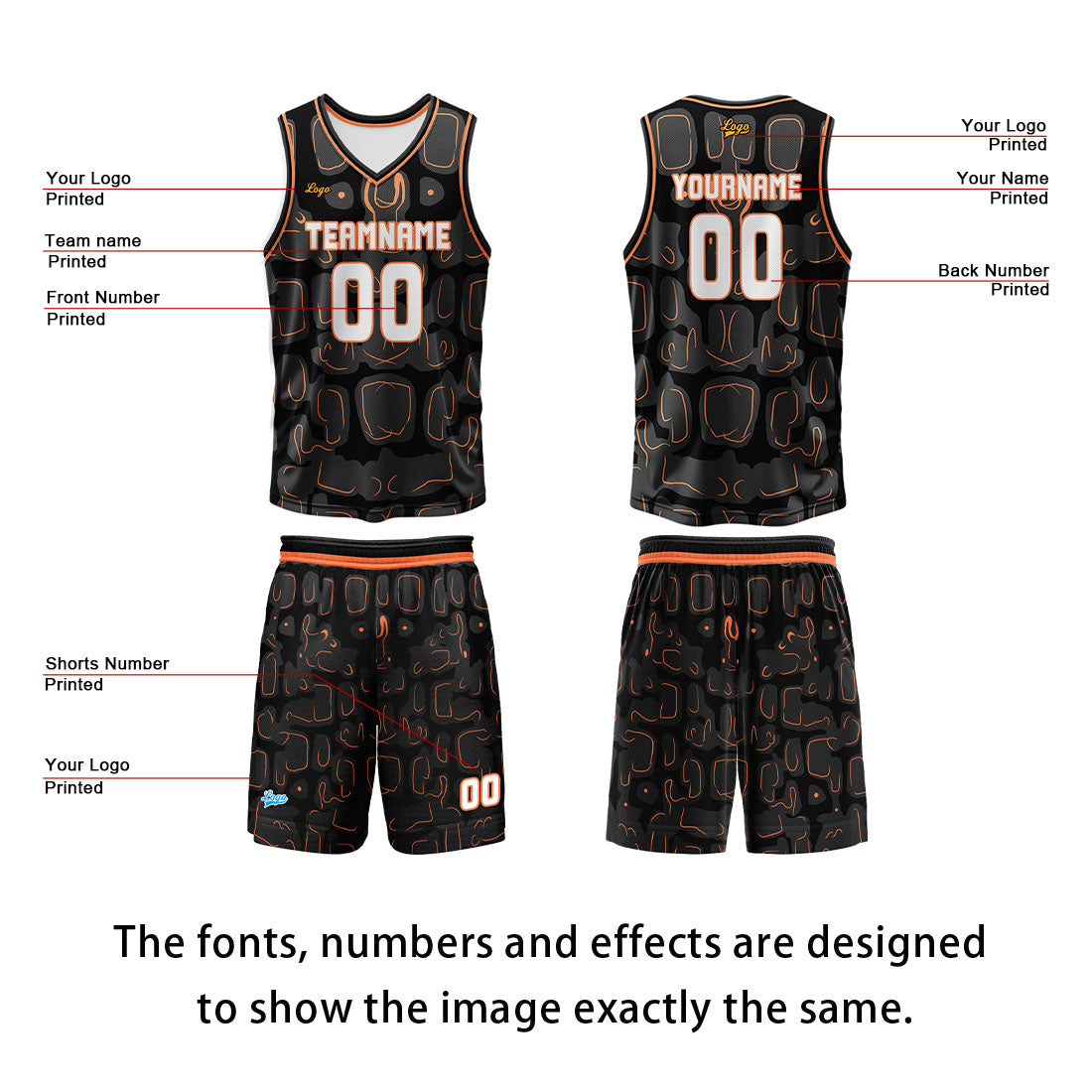 Custom Black Orange Basketball Jersey Uniform Suit Printed Your Logo Name Number