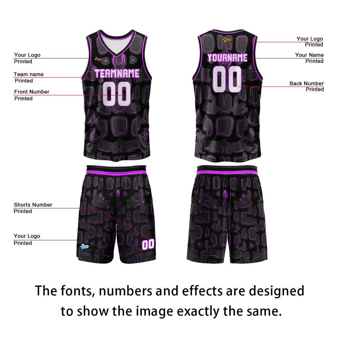 Custom Black Purple Basketball Jersey Uniform Suit Printed Your Logo Name Number