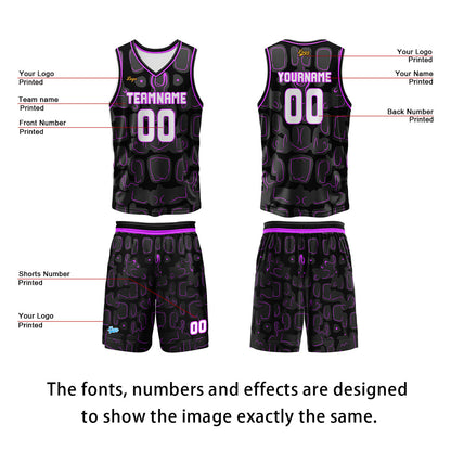 Custom Black Purple Basketball Jersey Uniform Suit Printed Your Logo Name Number
