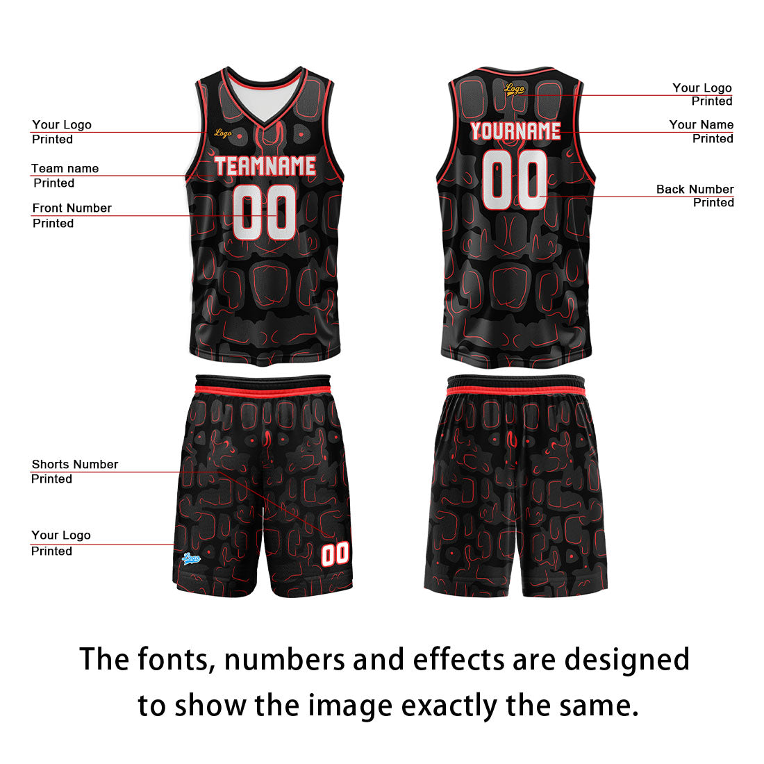 Custom Black Red Basketball Jersey Uniform Suit Printed Your Logo Name Number