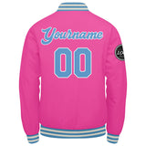 Custom Varsity Jacket Letterman jacket for Men, Women and Youth Pink Light Blue