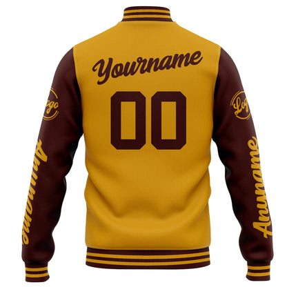 Custom Varsity Jacket Letterman jacket for Men, Women and Youth Gold Burgundy