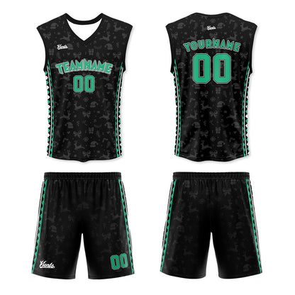 Custom Black Green Thin Strap Basketball Jersey, Breathable Mesh Training Uniform for Adults & Youth