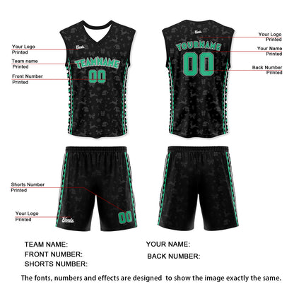 Custom Black Green Thin Strap Basketball Jersey, Breathable Mesh Training Uniform for Adults & Youth