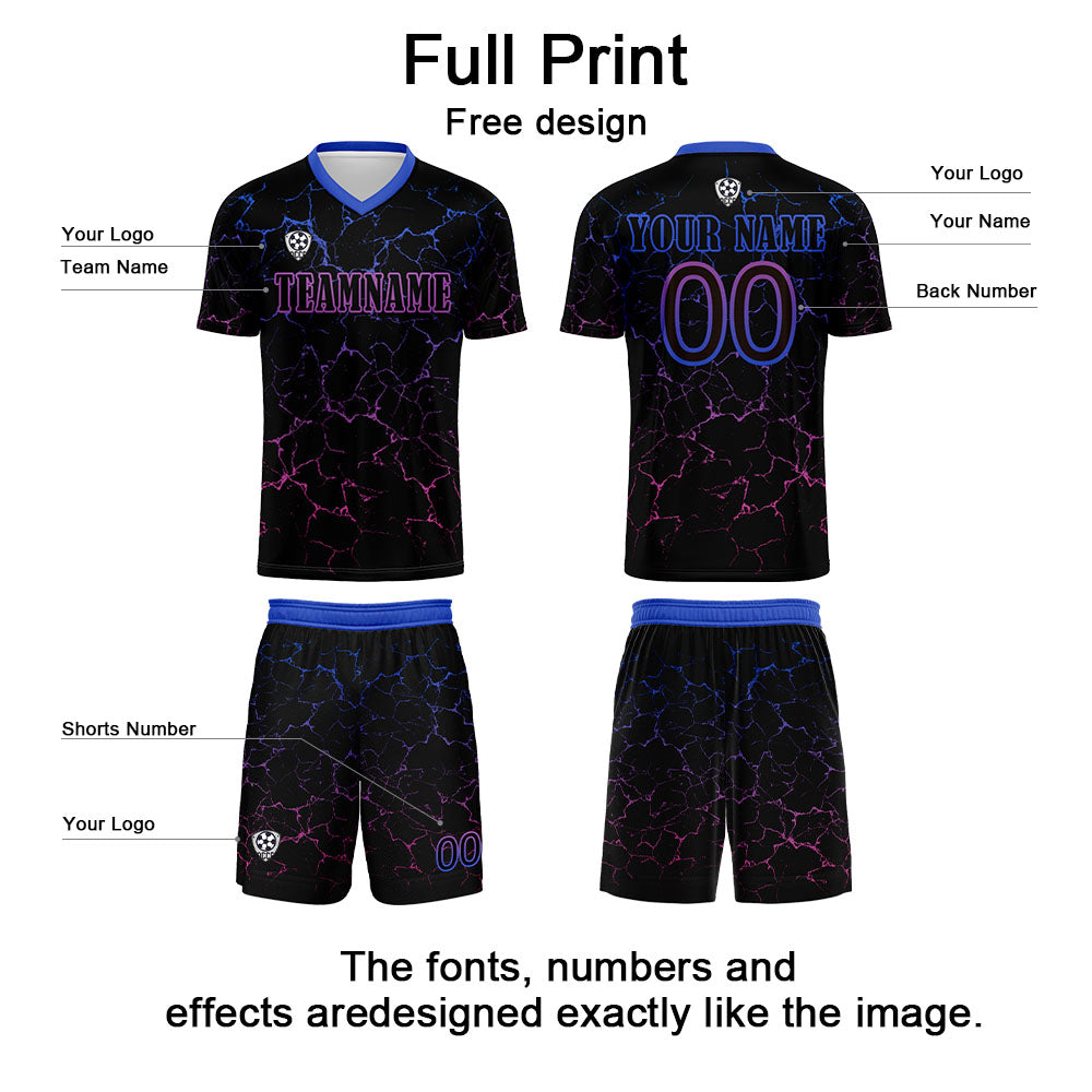 Custom Black Rose Purple Soccer Uniform Jersey Kids Adults Personalized Set Jersey Shirt