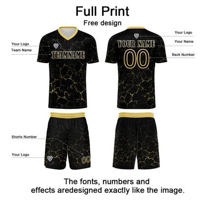 Custom Black Yellow Soccer Uniform Jersey Kids Adults Personalized Set Jersey Shirt