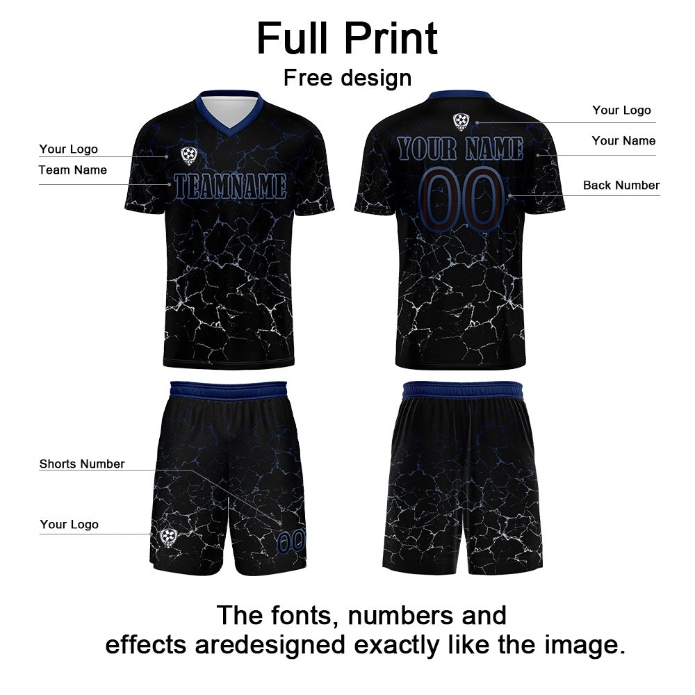 Custom Black Deepblue Soccer Uniform Jersey Kids Adults Personalized Set Jersey Shirt