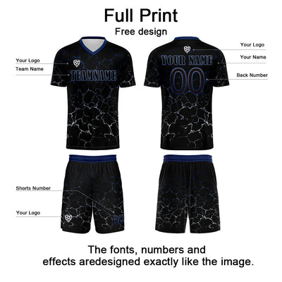 Custom Black Deepblue Soccer Uniform Jersey Kids Adults Personalized Set Jersey Shirt