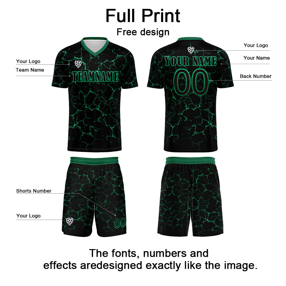 Custom Black Green Soccer Uniform Jersey Kids Adults Personalized Set Jersey Shirt