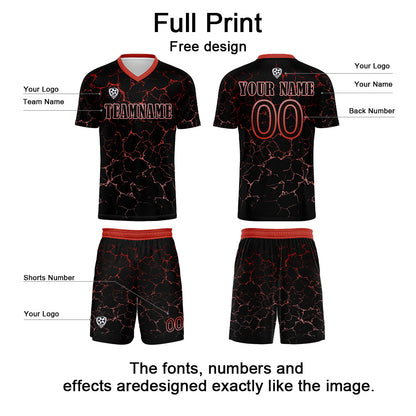 Custom Black Red Soccer Uniform Jersey Kids Adults Personalized Set Jersey Shirt