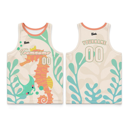 Custom Cream Color Light Orange Pale Green Thin Strap Basketball Jersey - Breathable Mesh Training Uniform for Adults & Youth