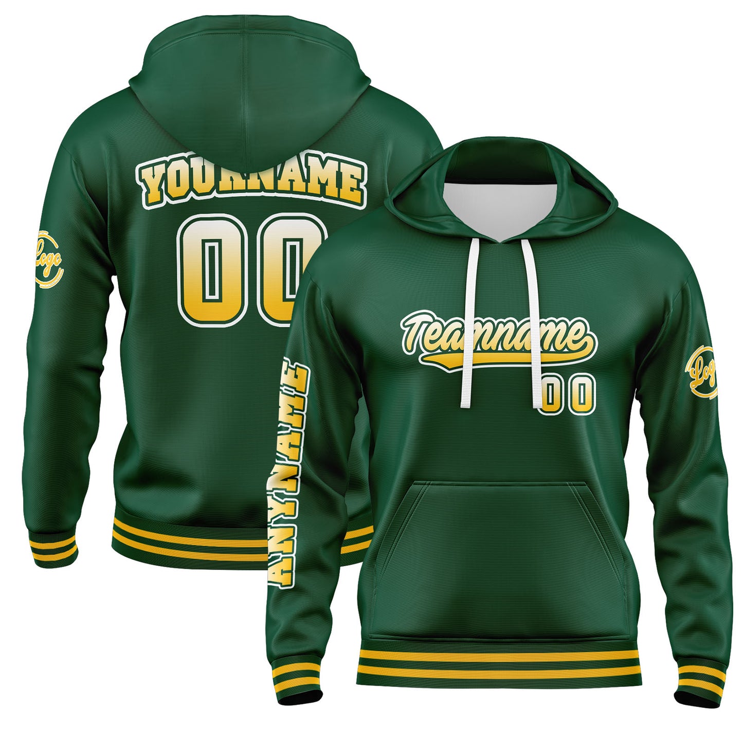 Custom Green Hoodie Personalized Mens Pullover Hoodie Printed Team Name Number Logo for Women