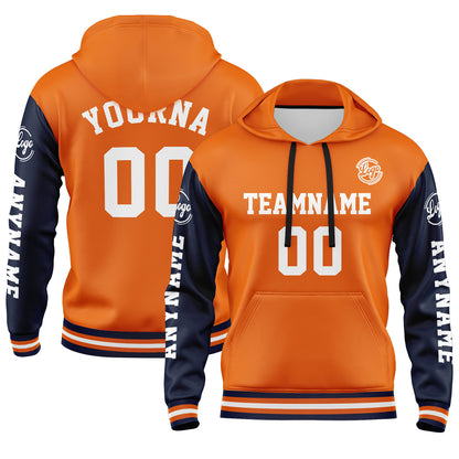 Custom Navy Orange Hoodie Personalized Mens Pullover Hoodie Printed Team Name Number Logo for Women