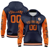 Custom Navy Orange Hoodie Personalized Mens Pullover Hoodie Printed Team Name Number Logo for Women