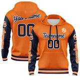 Custom Navy Orange Hoodie Personalized Mens Pullover Hoodie Printed Team Name Number Logo for Women