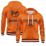 Custom Navy Orange Hoodie Personalized Mens Pullover Hoodie Printed Team Name Number Logo for Women