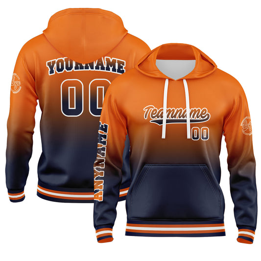 Custom Navy Orange Hoodie Personalized Mens Pullover Hoodie Printed Team Name Number Logo for Women