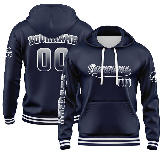 Custom Navy White Hoodie Personalized Mens Pullover Hoodie Printed Team Name Number Logo for Women