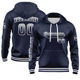 Custom Navy White Hoodie Personalized Mens Pullover Hoodie Printed Team Name Number Logo for Women
