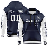 Custom Navy White Hoodie Personalized Mens Pullover Hoodie Printed Team Name Number Logo for Women