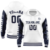 Custom Navy White Hoodie Personalized Mens Pullover Hoodie Printed Team Name Number Logo for Women
