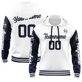 Custom Navy White Hoodie Personalized Mens Pullover Hoodie Printed Team Name Number Logo for Women