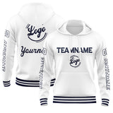 Custom Navy White Hoodie Personalized Mens Pullover Hoodie Printed Team Name Number Logo for Women
