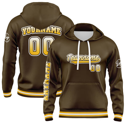 Custom Brown Yellow Hoodie Personalized Mens Pullover Hoodie Printed Team Name Number Logo for Women