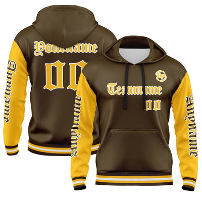 Custom Brown Yellow Hoodie Personalized Mens Pullover Hoodie Printed Team Name Number Logo for Women