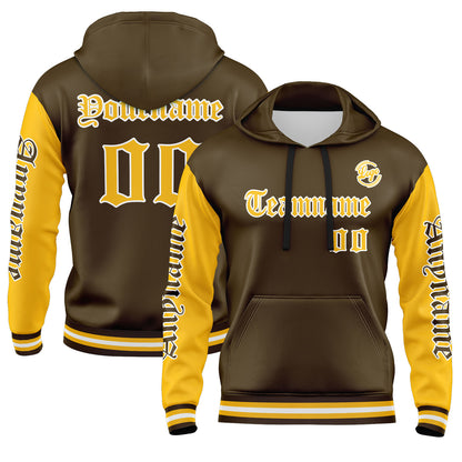 Custom Brown Yellow Hoodie Personalized Mens Pullover Hoodie Printed Team Name Number Logo for Women