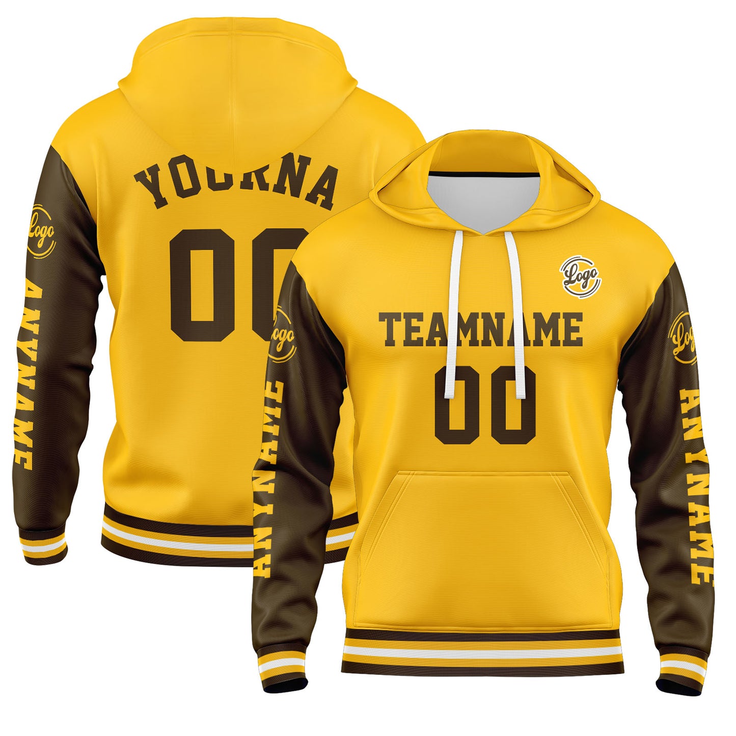 Custom Brown Yellow Hoodie Personalized Mens Pullover Hoodie Printed Team Name Number Logo for Women