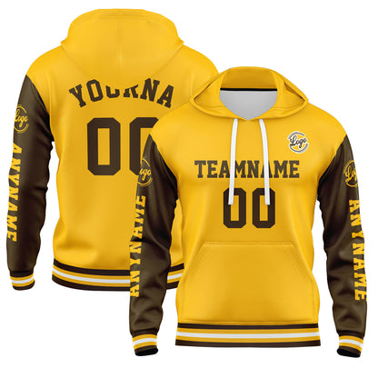 Custom Brown Yellow Hoodie Personalized Mens Pullover Hoodie Printed Team Name Number Logo for Women