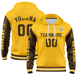 Custom Brown Yellow Hoodie Personalized Mens Pullover Hoodie Printed Team Name Number Logo for Women