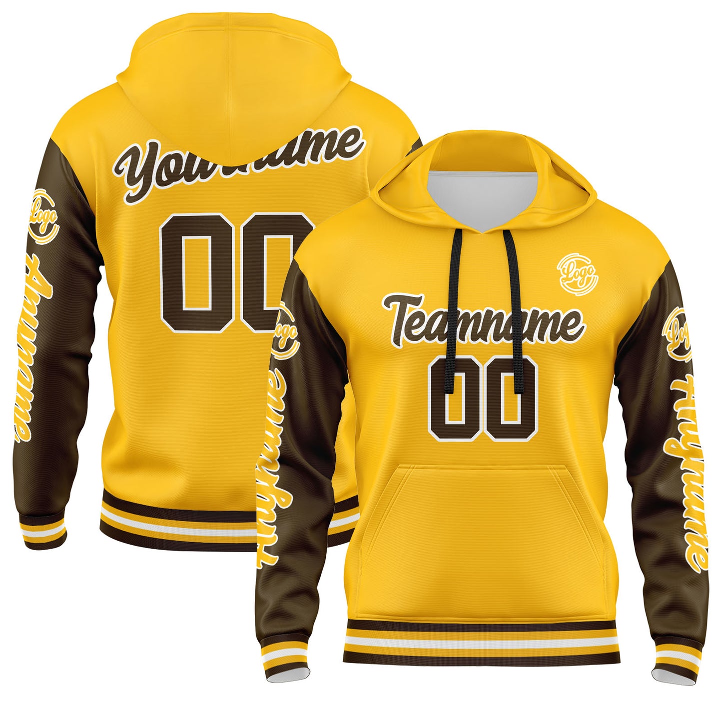 Custom Brown Yellow Hoodie Personalized Mens Pullover Hoodie Printed Team Name Number Logo for Women