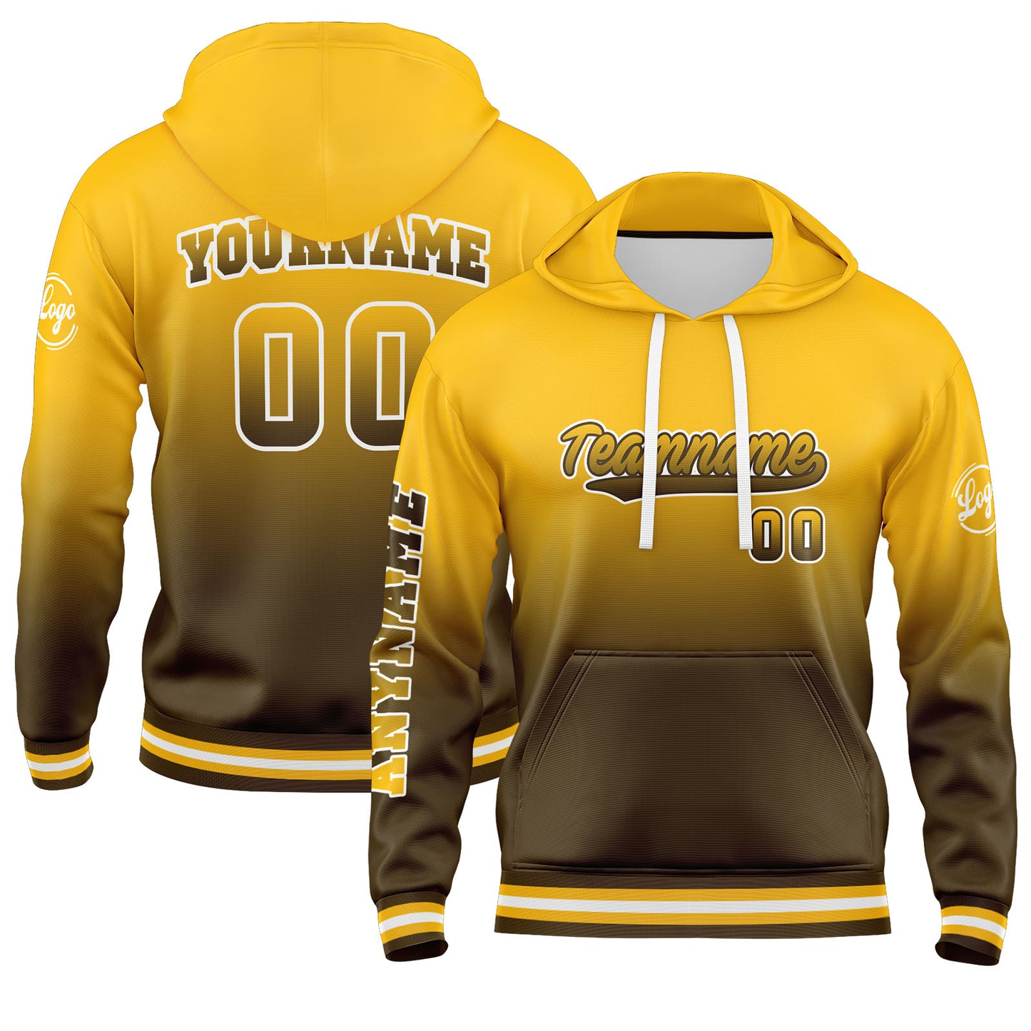 Custom Brown Yellow Hoodie Personalized Mens Pullover Hoodie Printed Team Name Number Logo for Women