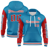 Custom Blue Red Hoodie Personalized Mens Pullover Hoodie Printed Team Name Number Logo for Women