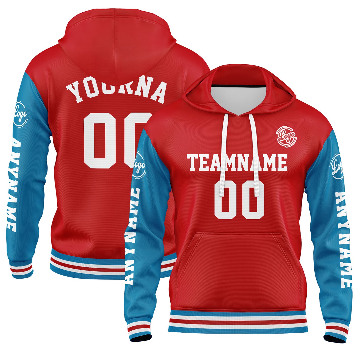 Custom Blue Red Hoodie Personalized Mens Pullover Hoodie Printed Team Name Number Logo for Women