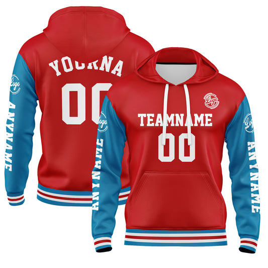 Custom Blue Red Hoodie Personalized Mens Pullover Hoodie Printed Team Name Number Logo for Women