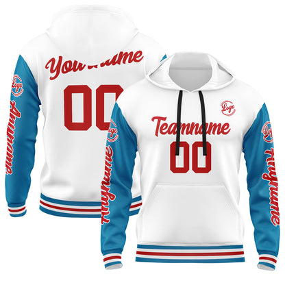 Custom Blue White Red Hoodie Personalized Mens Pullover Hoodie Printed Team Name Number Logo for Women